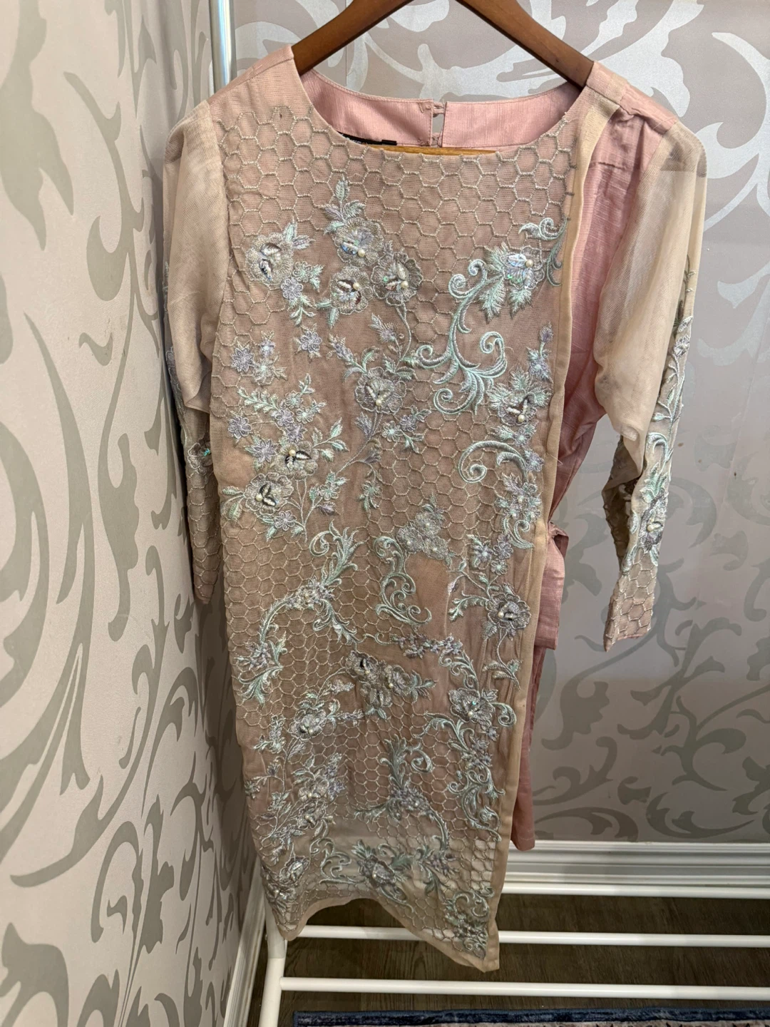 Embroidered Kurti and Pants Set - Pink - photo 4