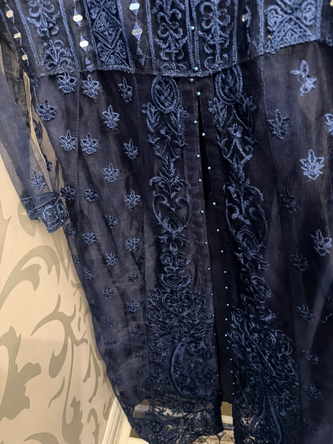 Navy Blue Embroidered 3 piece suit - photo 2