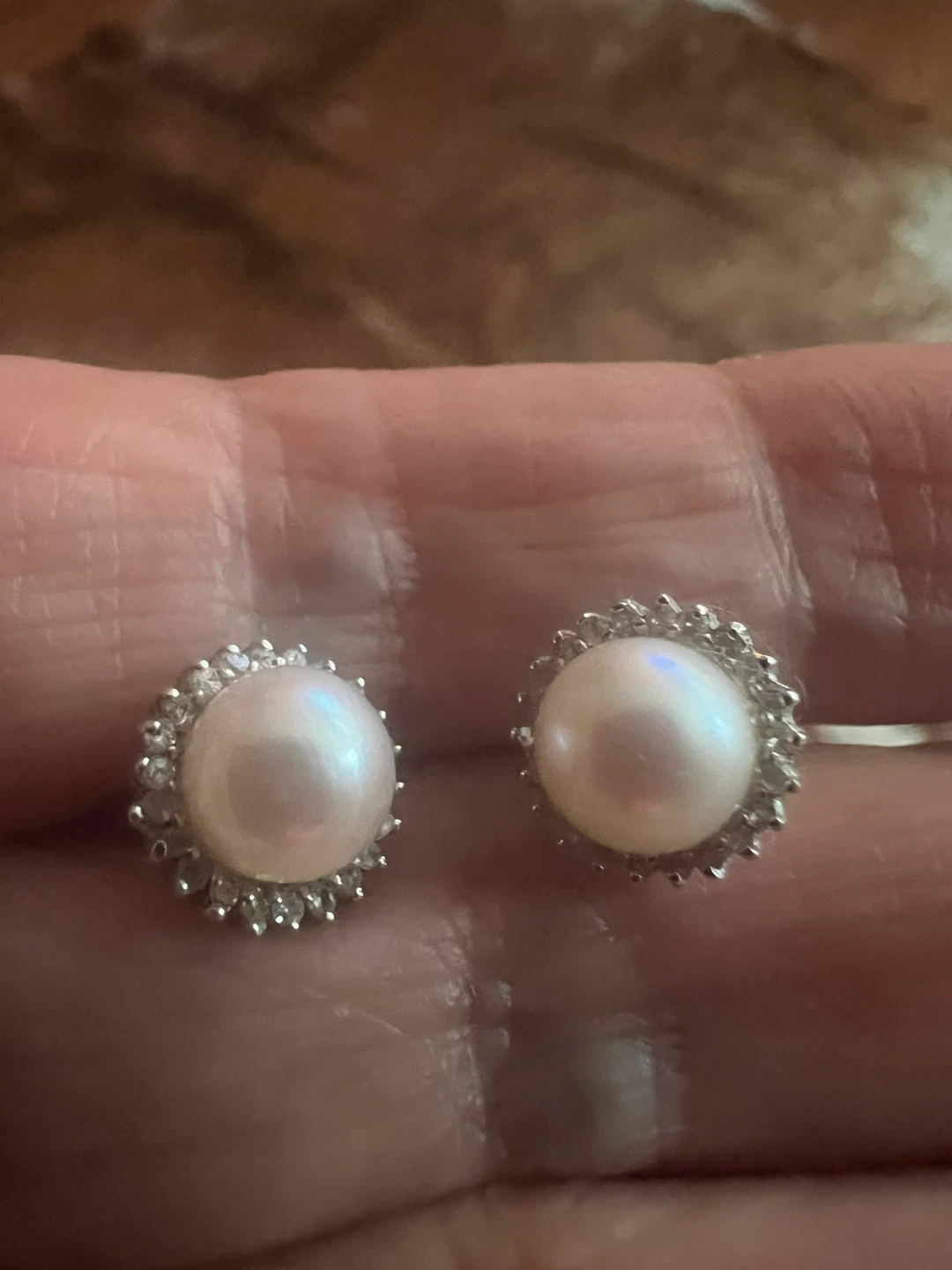 14 k Pearl and Diamond Stud Earrings