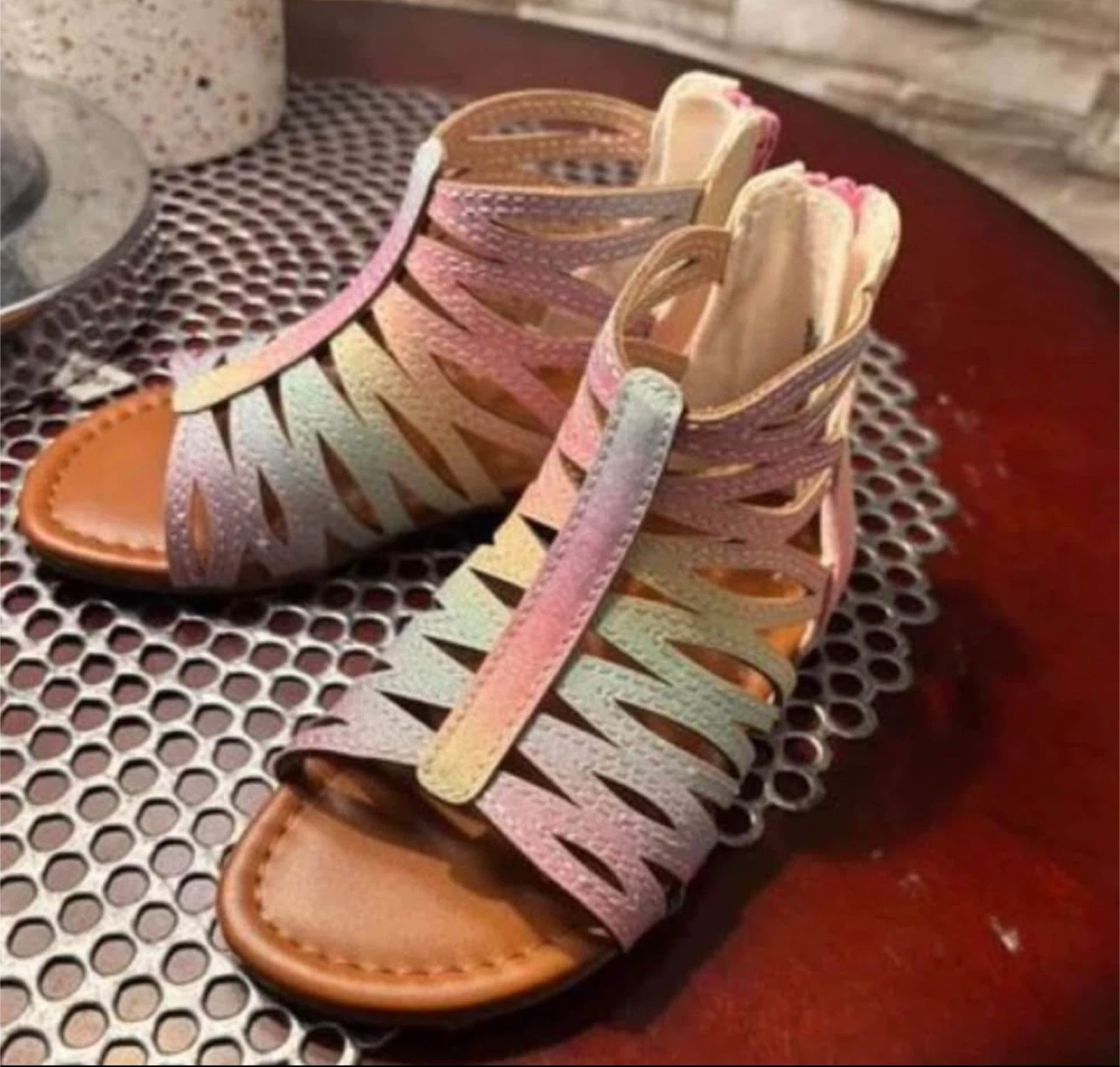 Girls Rainbow Gladiator Sandals Size 8