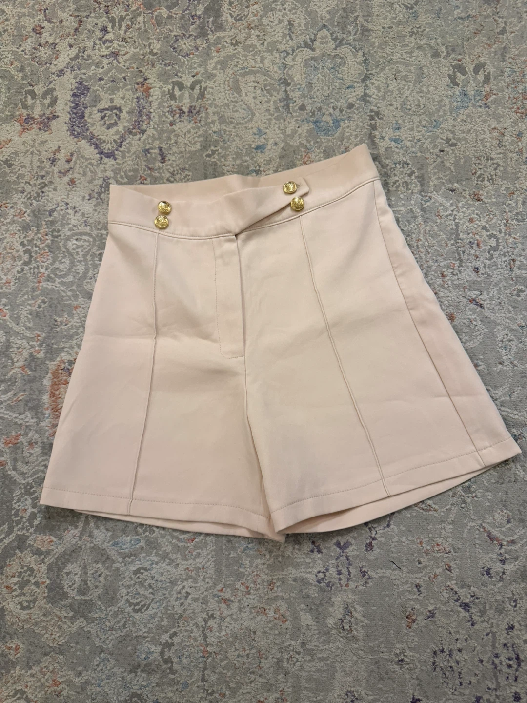 Women's Beige High-Waisted Shorts with Gold Button Detail