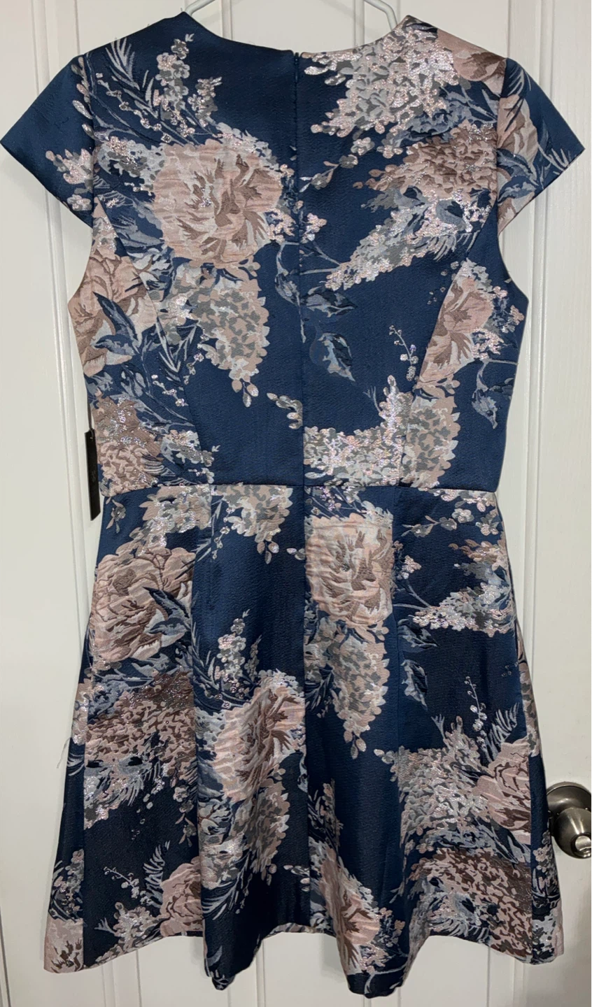 New Vince Camuto Metallic fit and flare Blue Floral Dress - photo 5