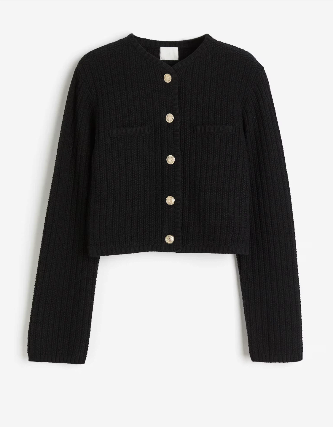 H&M Short Textured-Knit Cardigan - Black