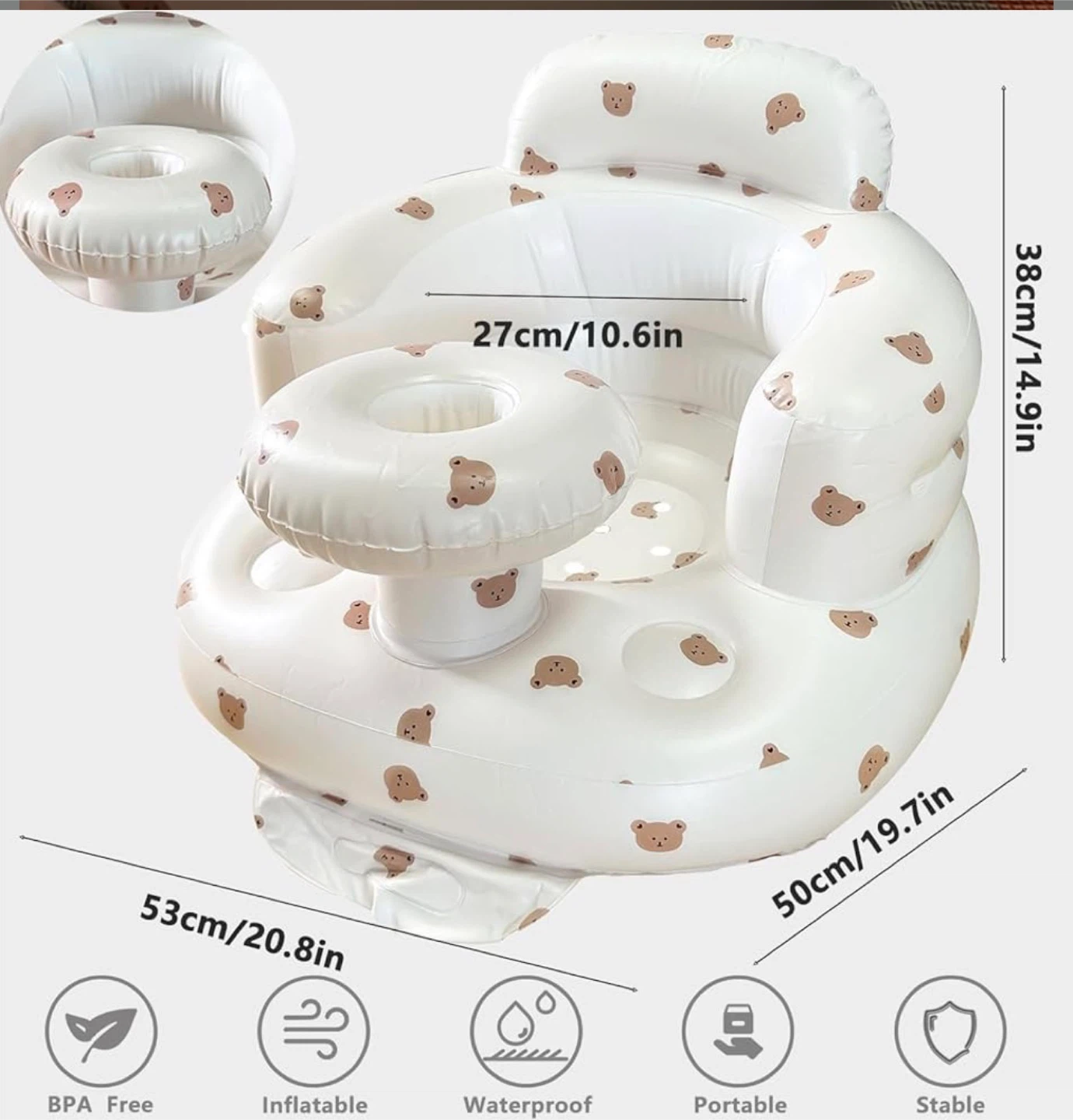 Inflatable Baby Seat with Bear Print - photo 3