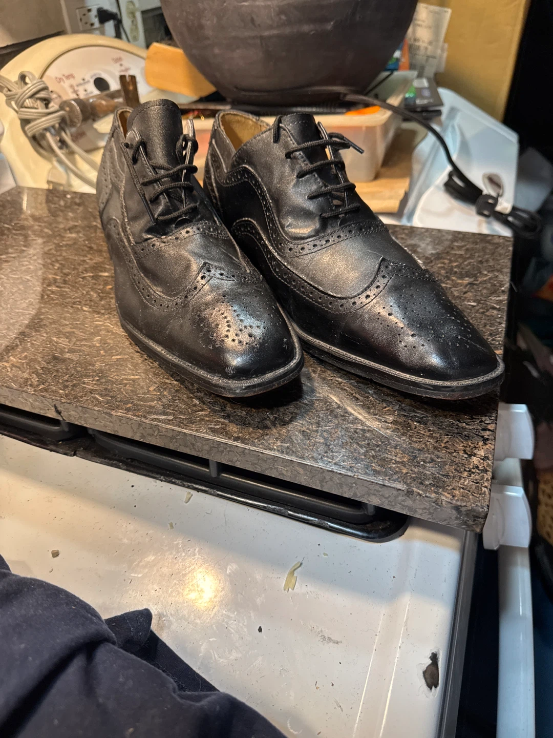 Black Leather Wingtip Oxford Dress Shoes - photo 2
