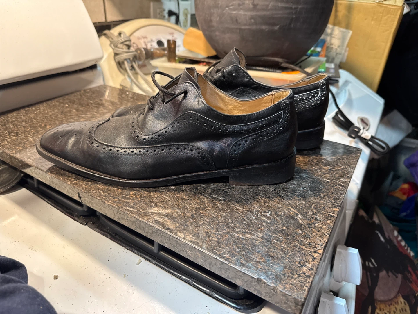Black Leather Wingtip Oxford Dress Shoes - photo 3