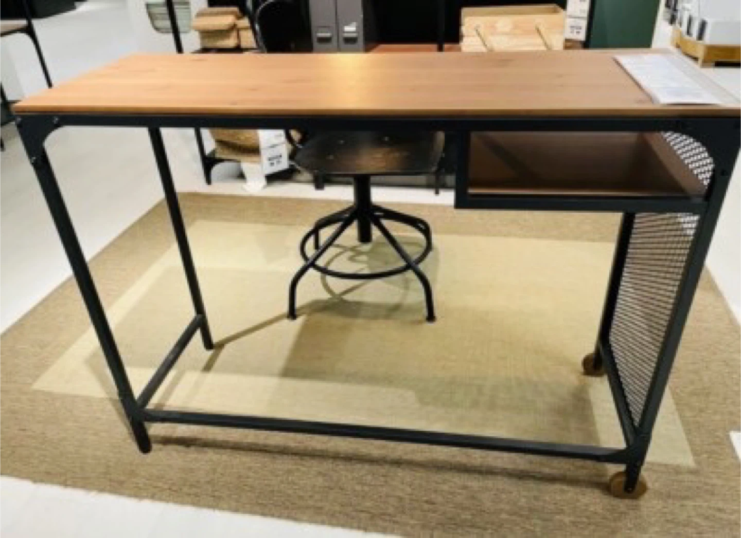 Wooden Top Desk with Metal Frame and Shelf - photo 3