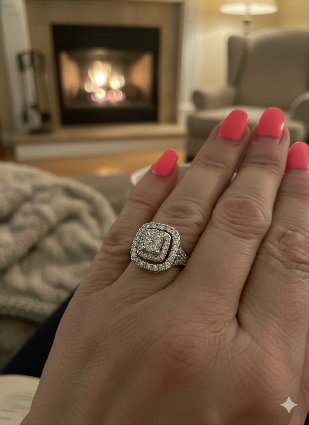 14 k Double Halo Diamond Engagement Ring