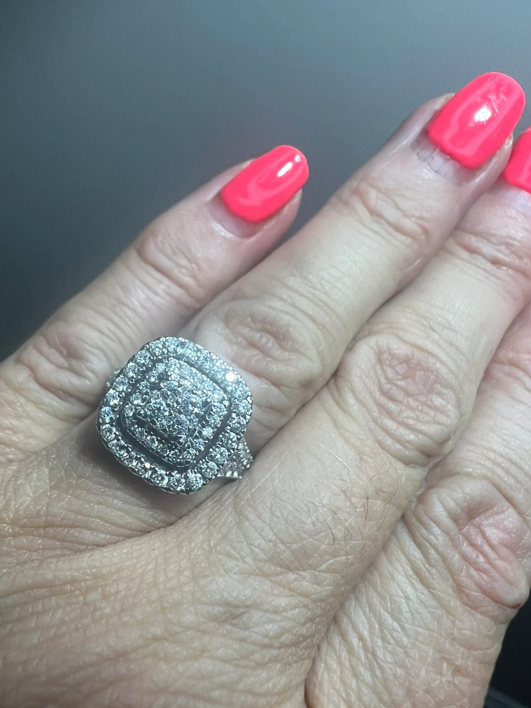 14 k Double Halo Diamond Engagement Ring - photo 2
