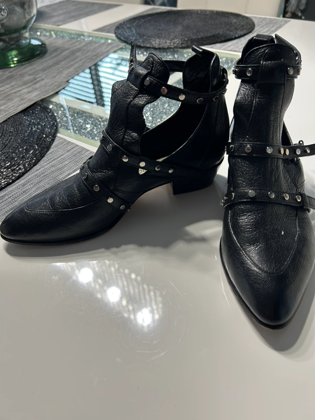 Jimmy Choo Black Leather Ankle Boots with Studs