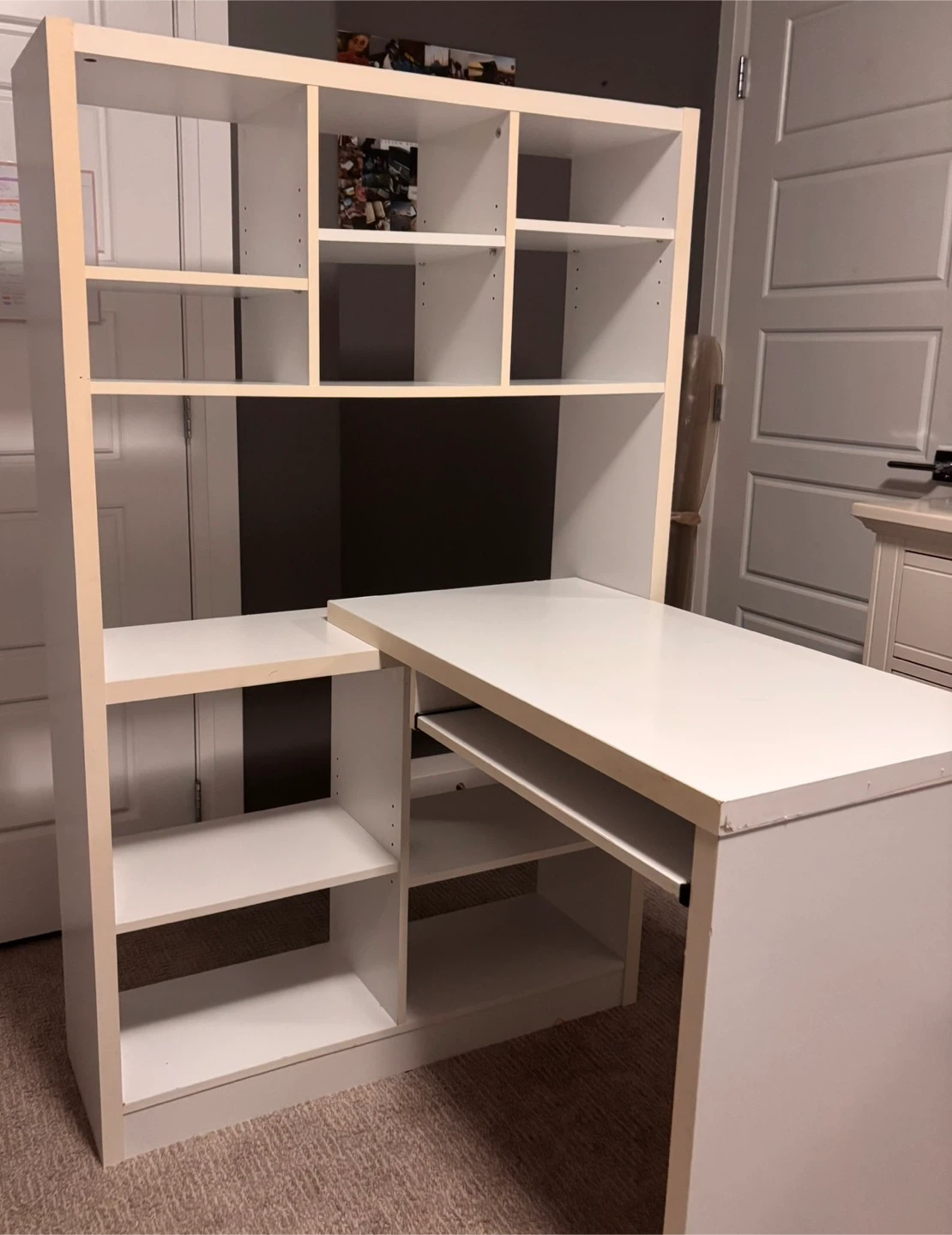White Bookshelf Desk with Keyboard Tray