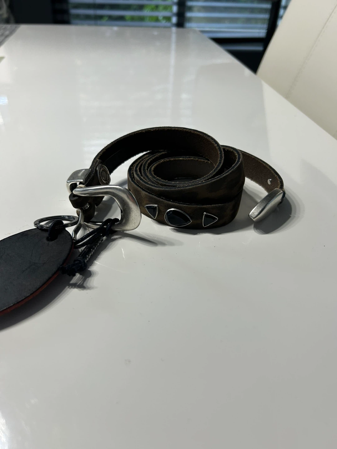 Leather Belt with Gemstones - Size L - photo 2