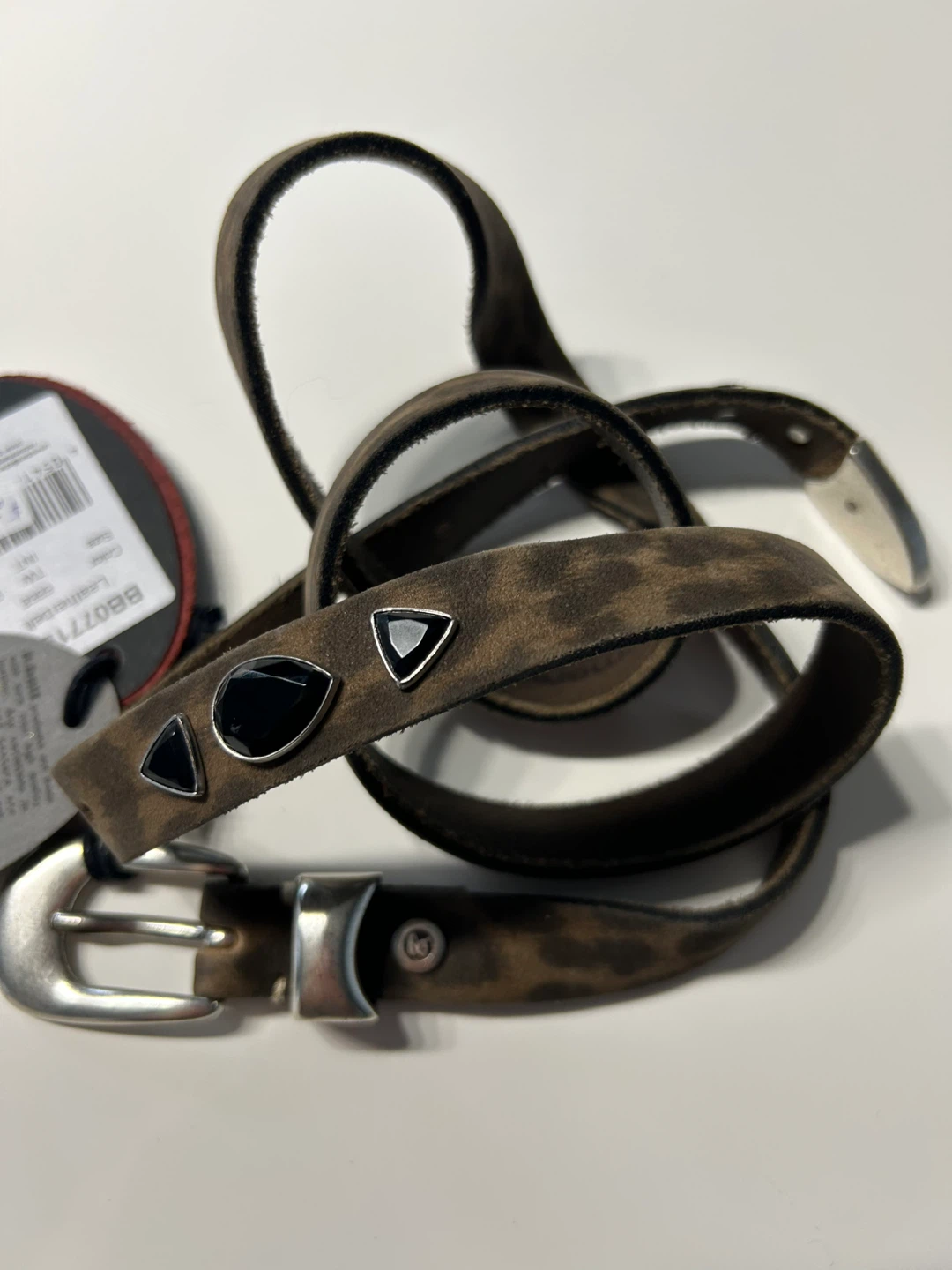 Leather Belt with Gemstones - Size L