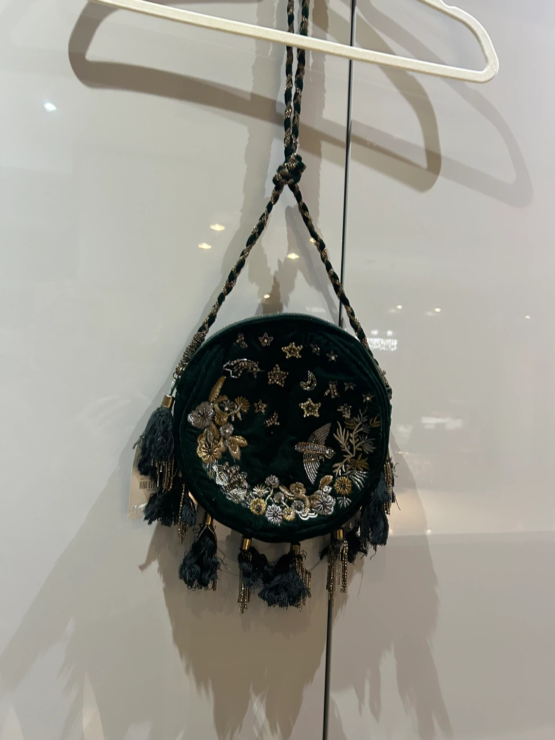 Zara Accessories Velvet Round Bag with Embroidery