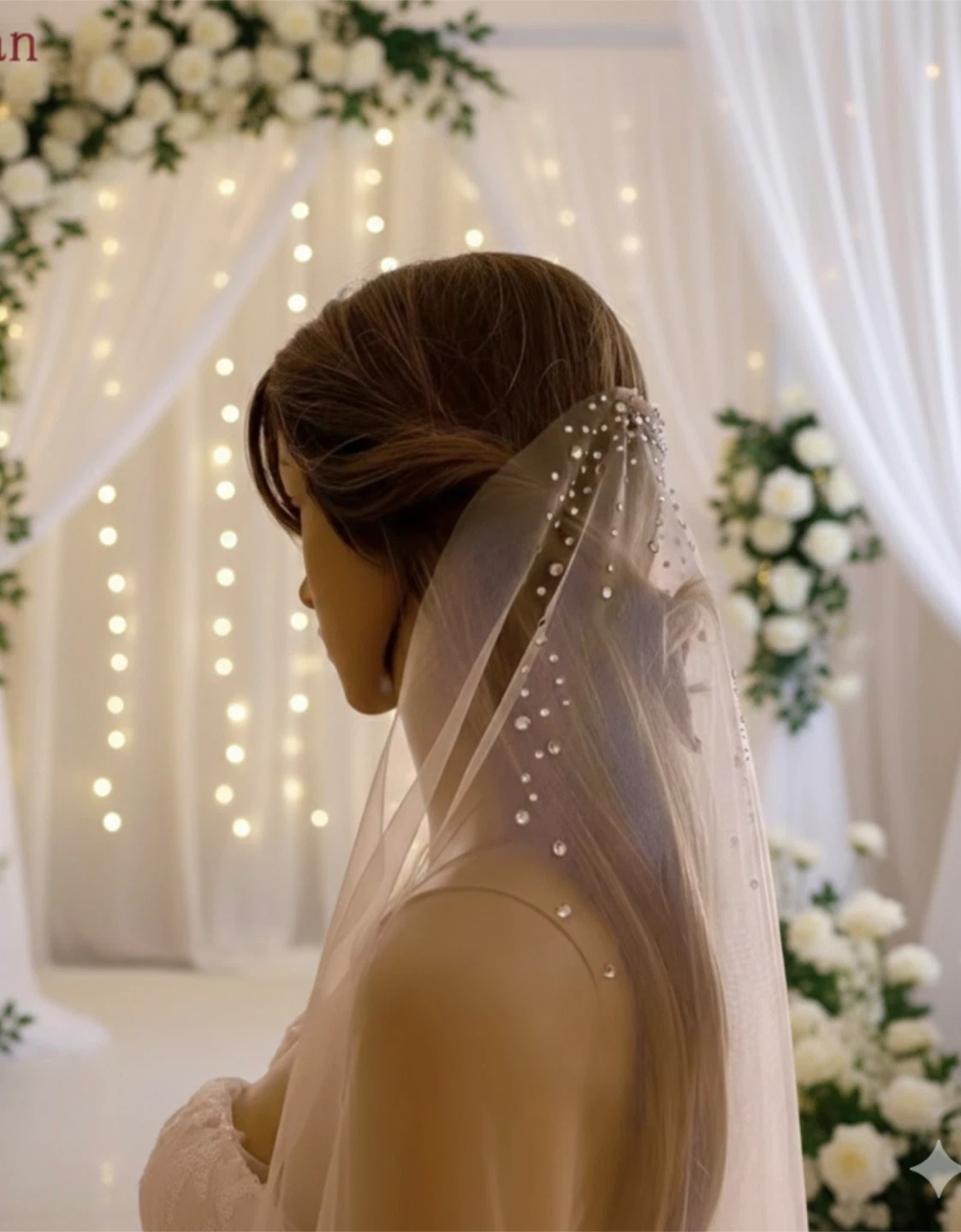 White Bridal Veil with Rhinestone Embellishments