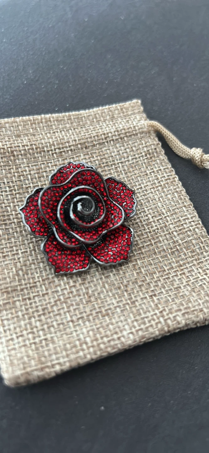 Red Rose Brooch with Rhinestones