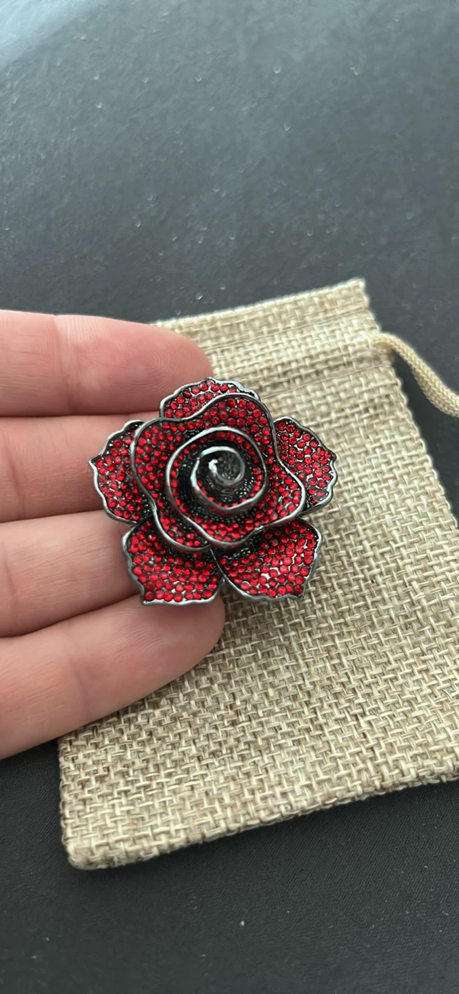 Red Rose Brooch with Rhinestones - photo 3