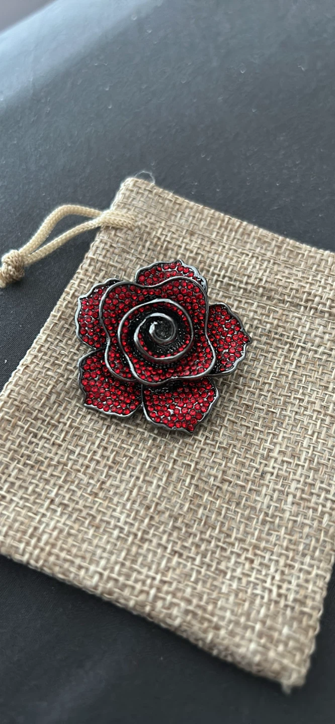 Red Rose Brooch with Rhinestones - photo 4