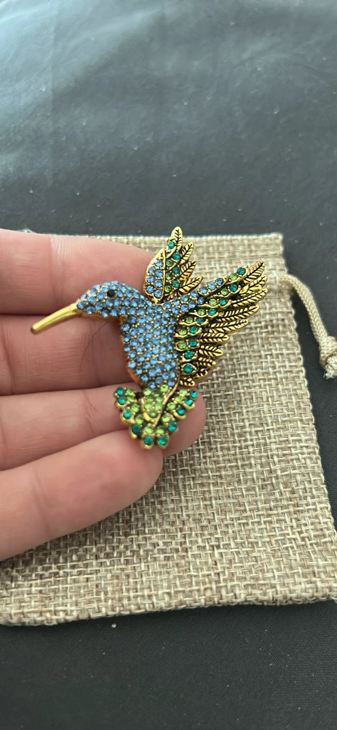 Goldtone Hummingbird Brooch with Blue and Green Crystals - photo 3