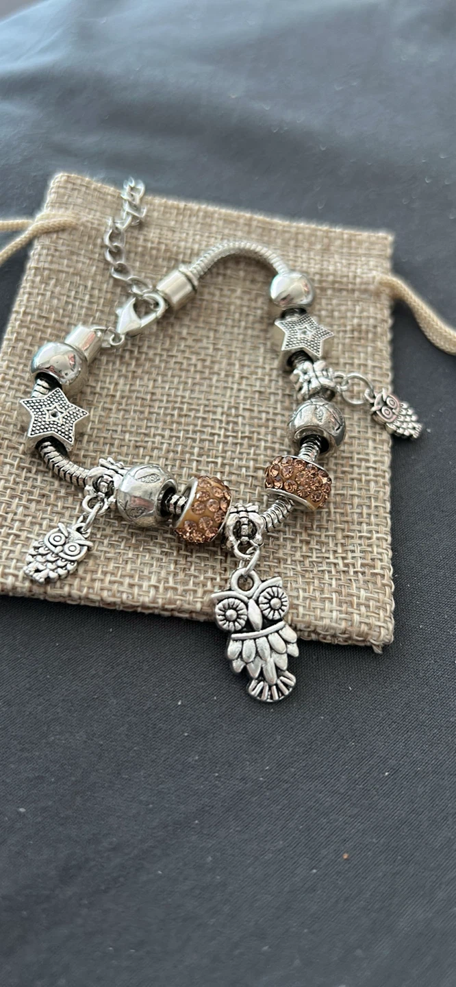 Owl Charm Bracelet with Sparkle Beads