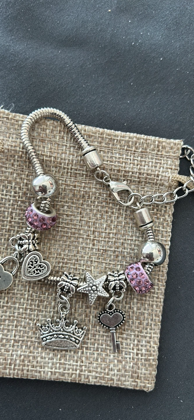 Silver Charm Bracelet with Purple Beads - photo 2