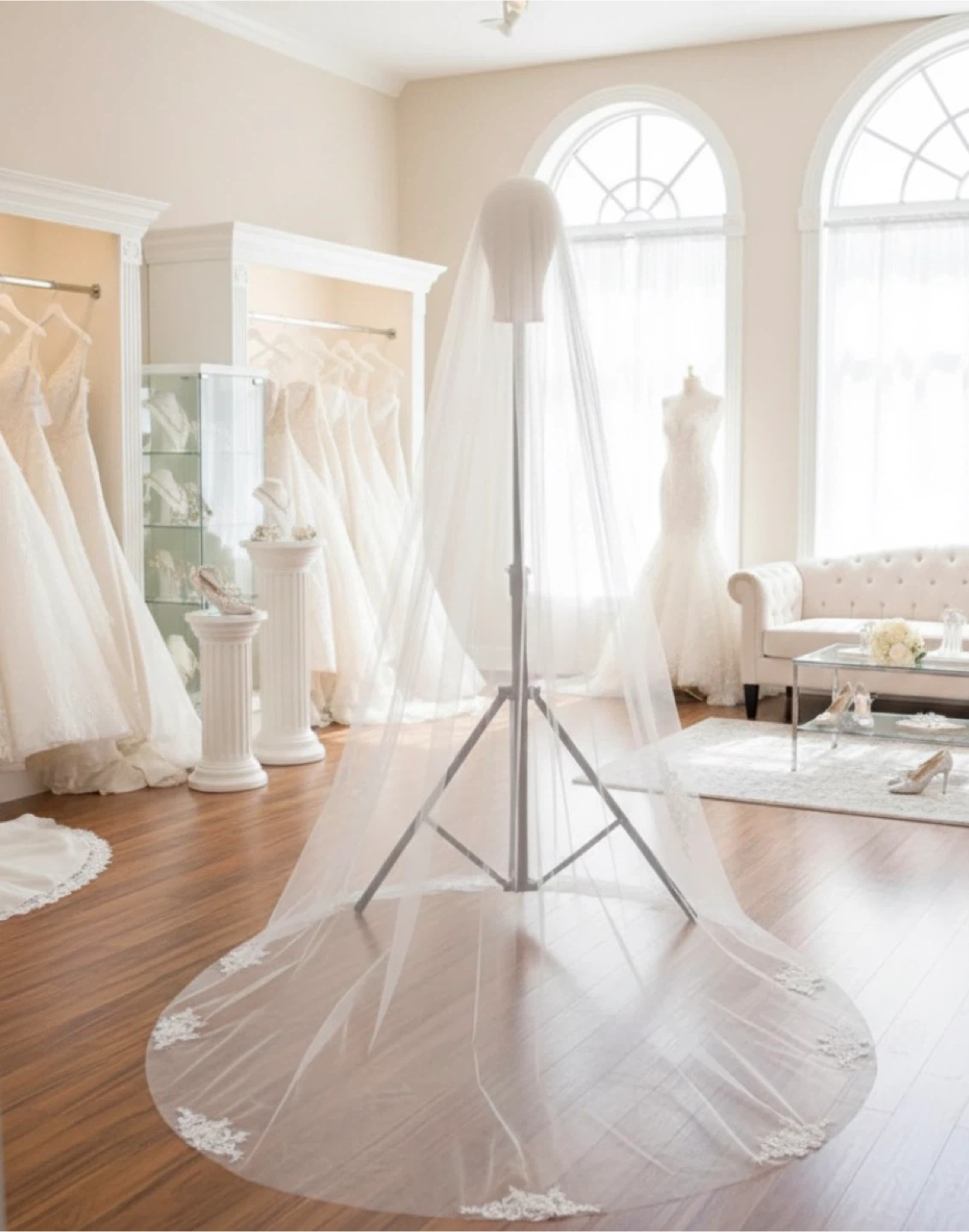 Soft White Lace embellished cathedral Veil