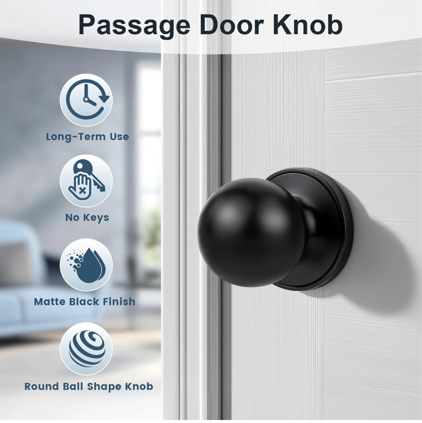 Matte Black Passage Door Knob 5 pieces - photo 2