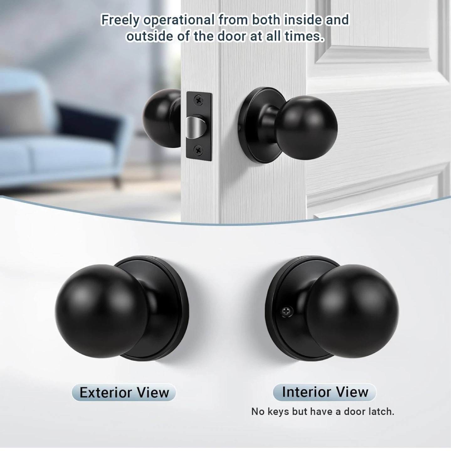 Matte Black Passage Door Knob 5 pieces - photo 3
