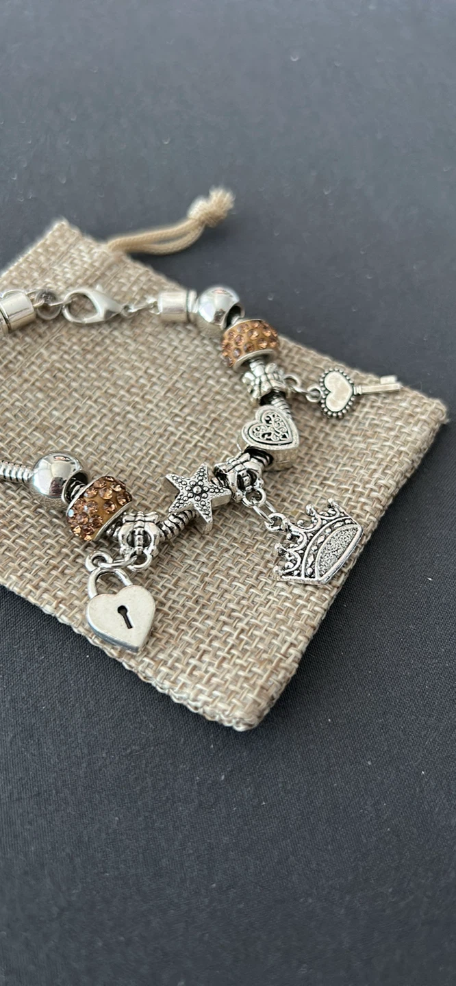 Charm Bracelet with Crown, Heart, and Key Charms - photo 2