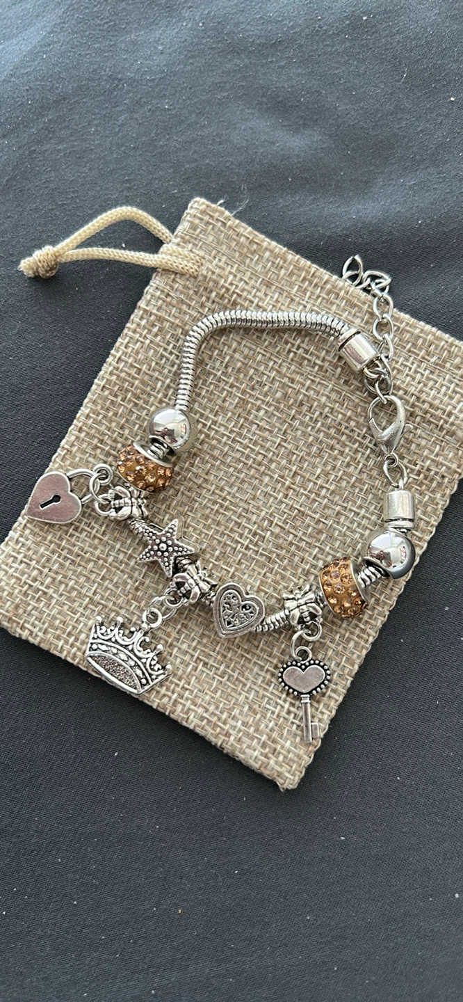 Charm Bracelet with Crown, Heart, and Key Charms - photo 3