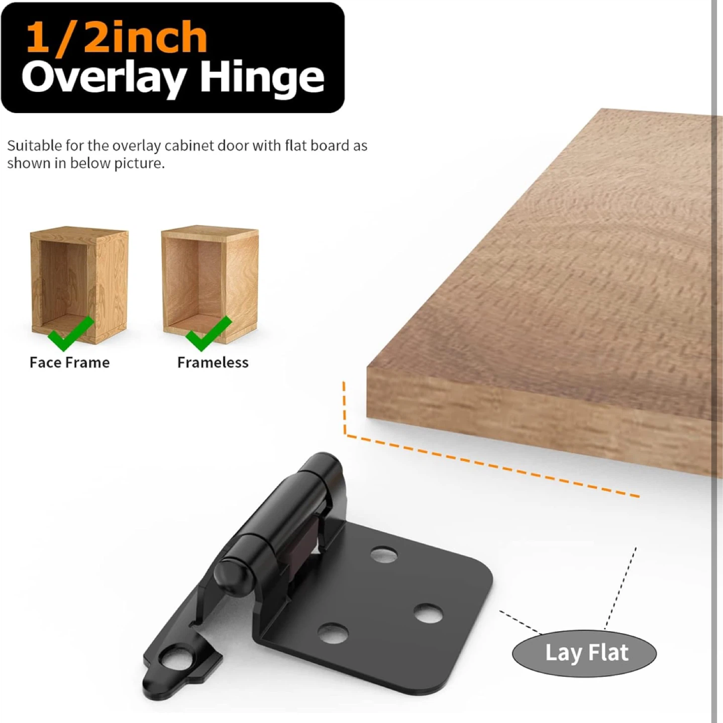 1/2 Inch Overlay Cabinet Hinges (Set of 2)50 pack - photo 3