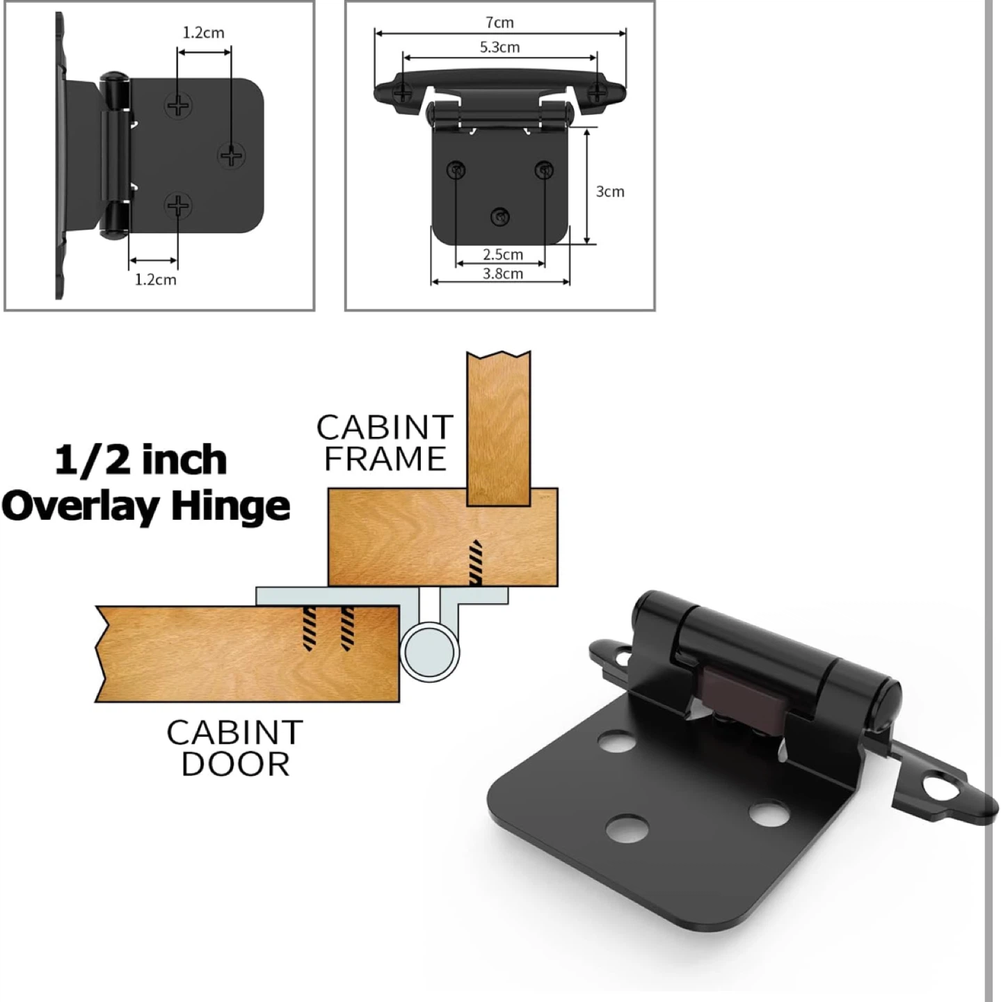 1/2 Inch Overlay Cabinet Hinges (Set of 2)50 pack - photo 4
