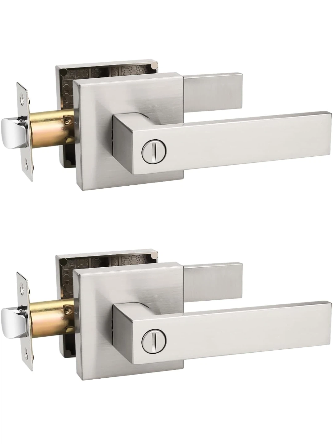 Stainless Steel Interior Door Lever Lock Set - Satin Nickel