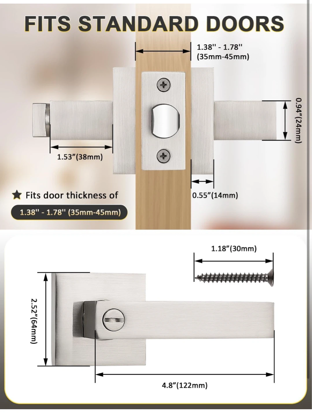 Stainless Steel Interior Door Lever Lock Set - Satin Nickel - photo 5