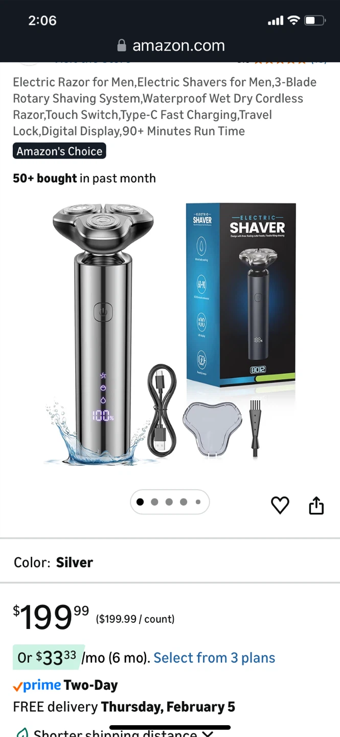 Electric Razor for Men, 3-Blade Rotary Shaving System, Silver - photo 2