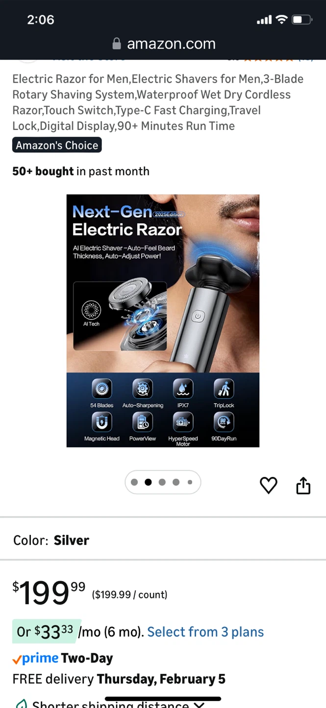 Electric Razor for Men, 3-Blade Rotary Shaving System, Silver - photo 3