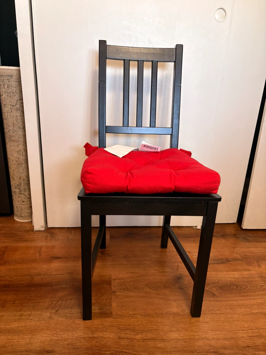 Black Wooden Dining Chair with Red Cushion - photo 2