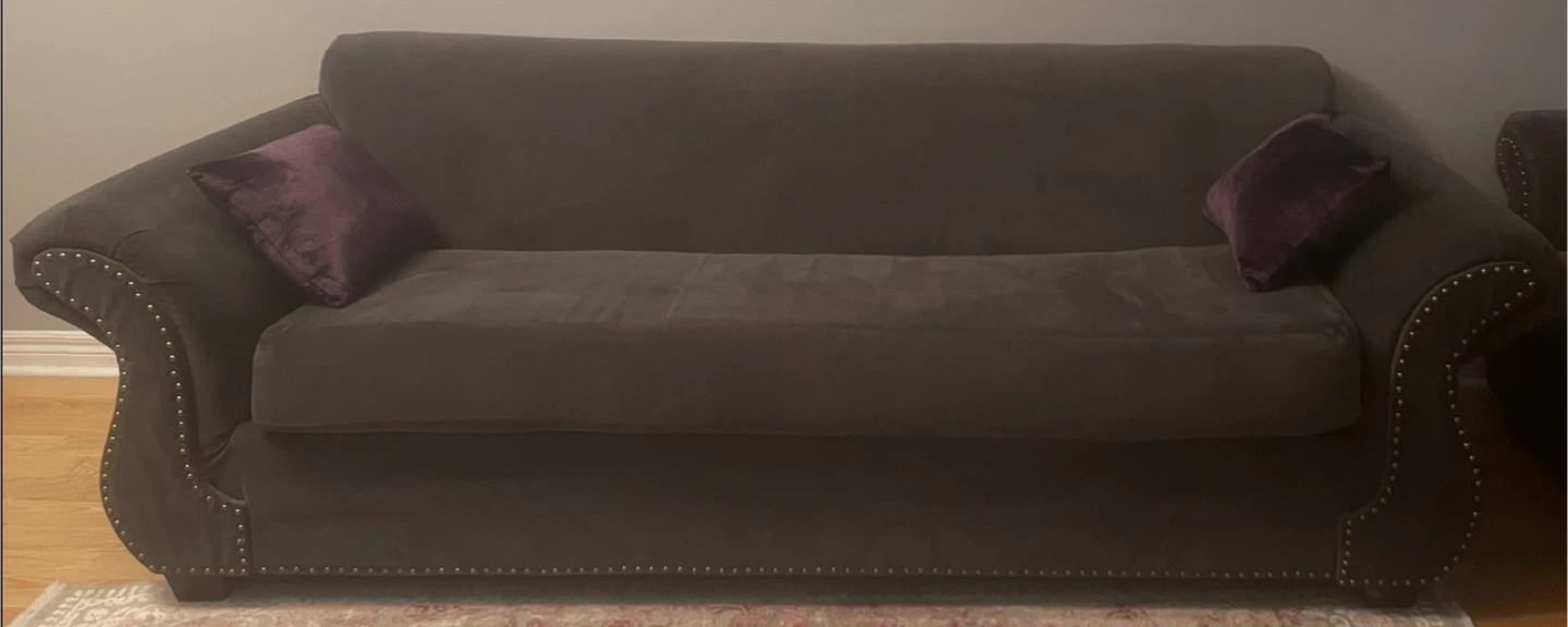 Dark Grey Sofa with Studded Accents