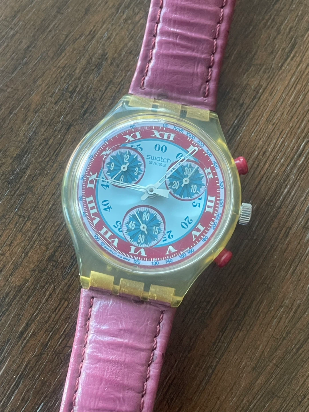 Swatch WINDMILL Chronograph Watch - Pink Leather Strap - photo 5