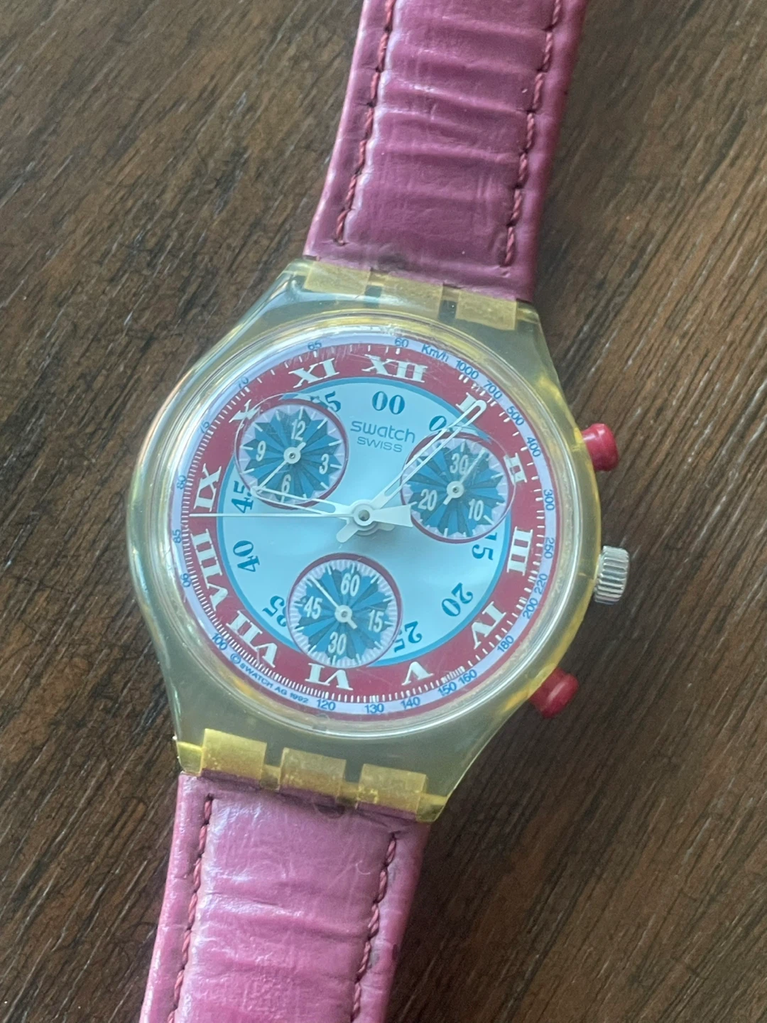 Swatch WINDMILL Chronograph Watch - Pink Leather Strap