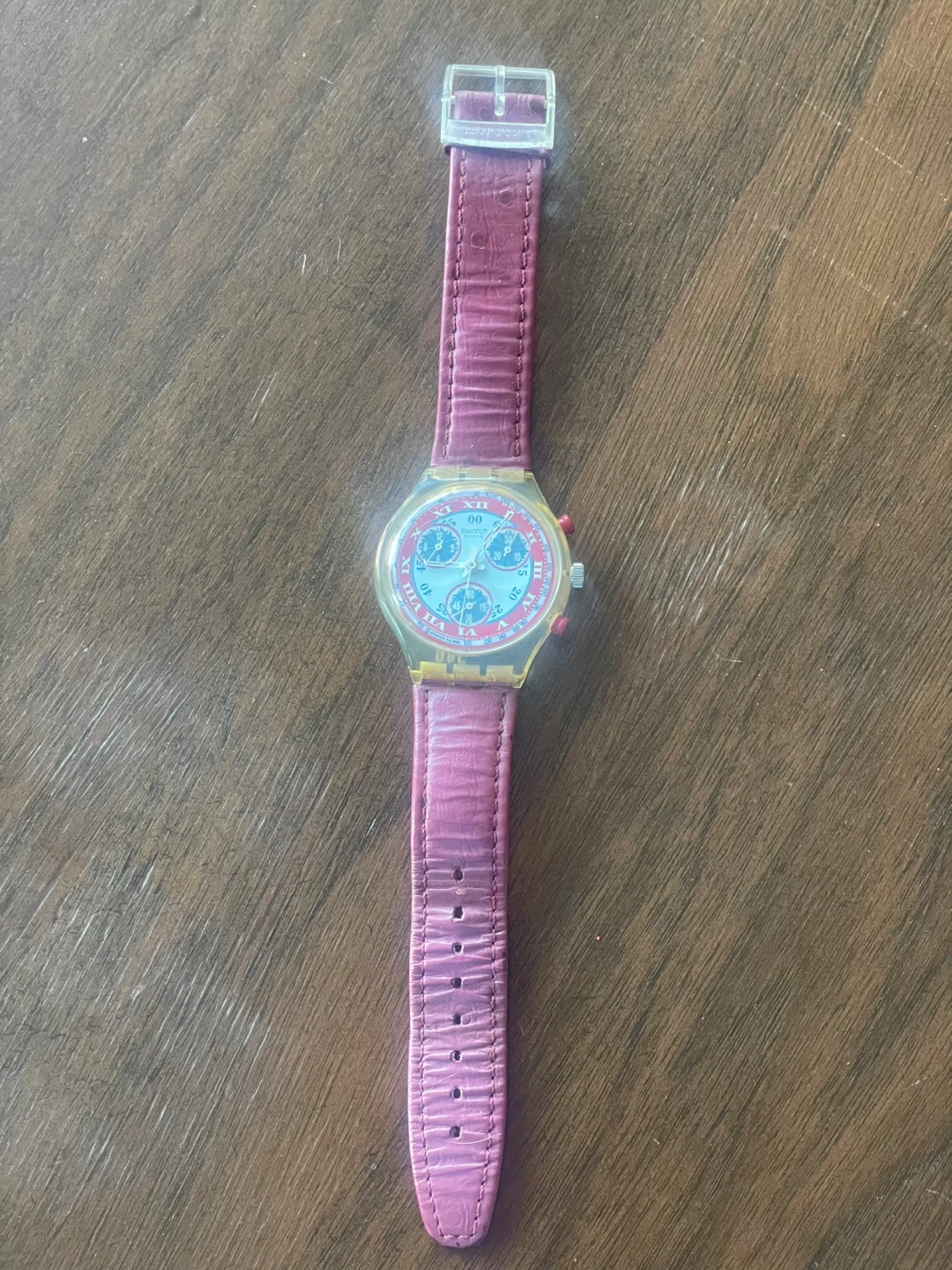 Swatch WINDMILL Chronograph Watch - Pink Leather Strap - photo 4