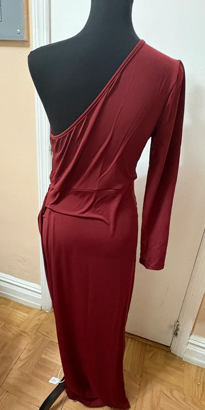 SHEIN One-Shoulder Ruched Maxi Dress Burgundy Size L - photo 3