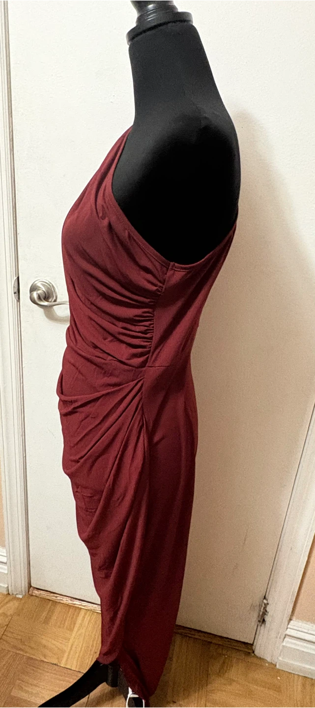 SHEIN One-Shoulder Ruched Maxi Dress Burgundy Size L - photo 2