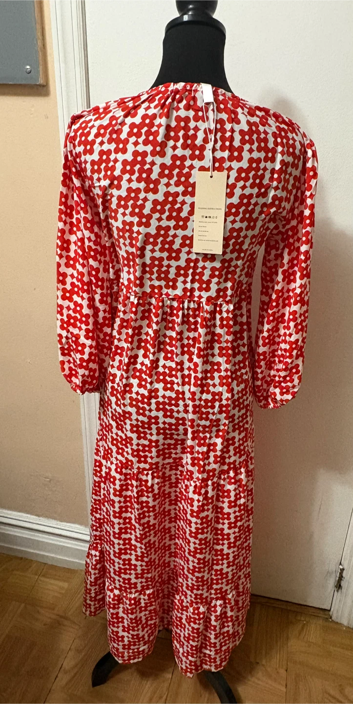 Red and White Floral Maxi Dress Size S - photo 3