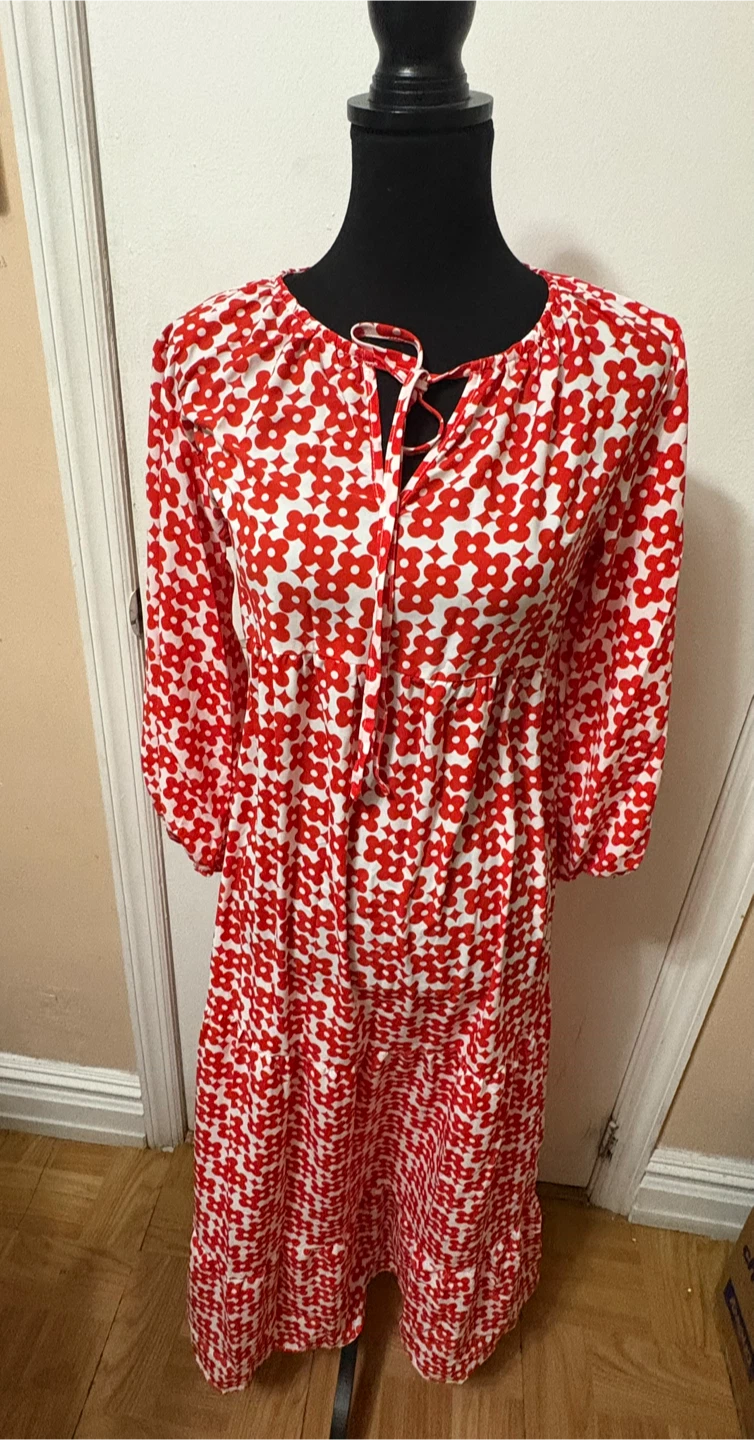 Red and White Floral Maxi Dress Size S - photo 4