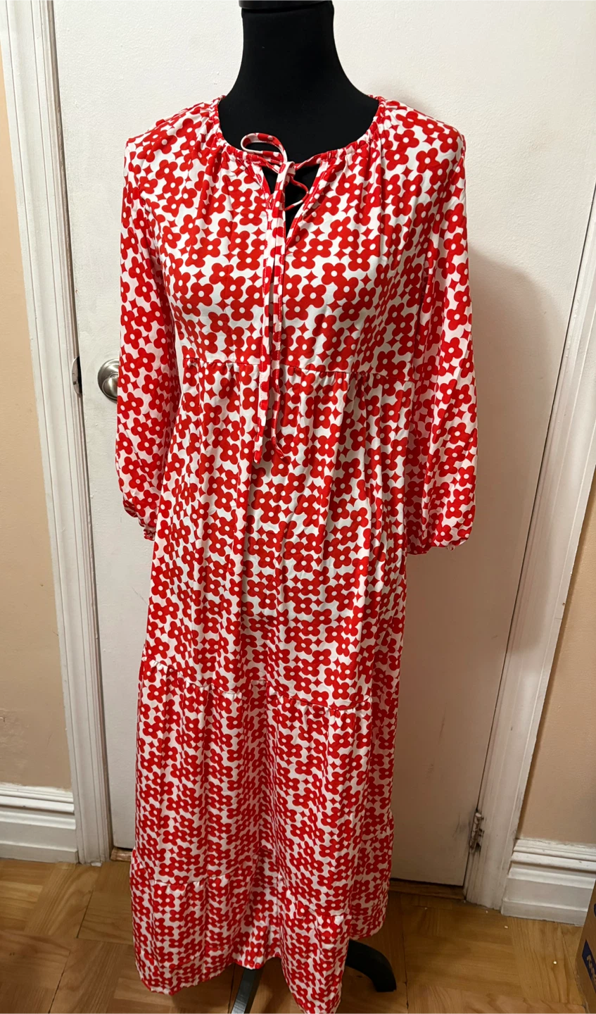 Red and White Floral Maxi Dress Size S