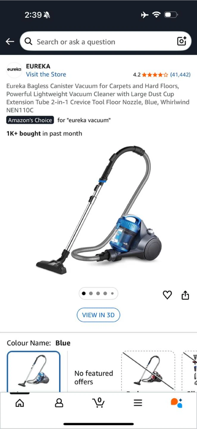 Eureka Bagless Canister Vacuum Cleaner NEN110C - Blue - photo 2
