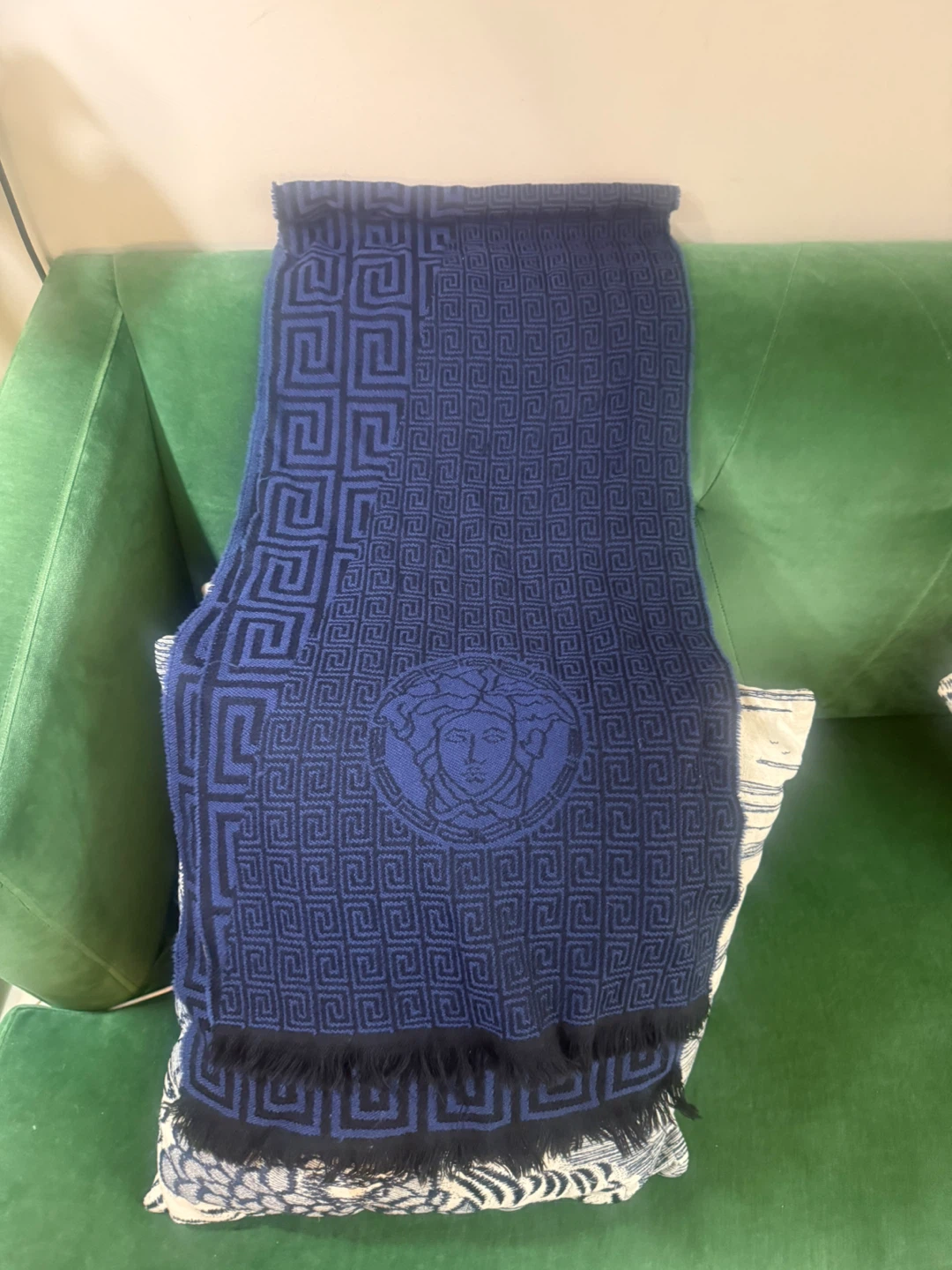 Versace Medusa & Greca Pattern Wool Scarf - Blue
