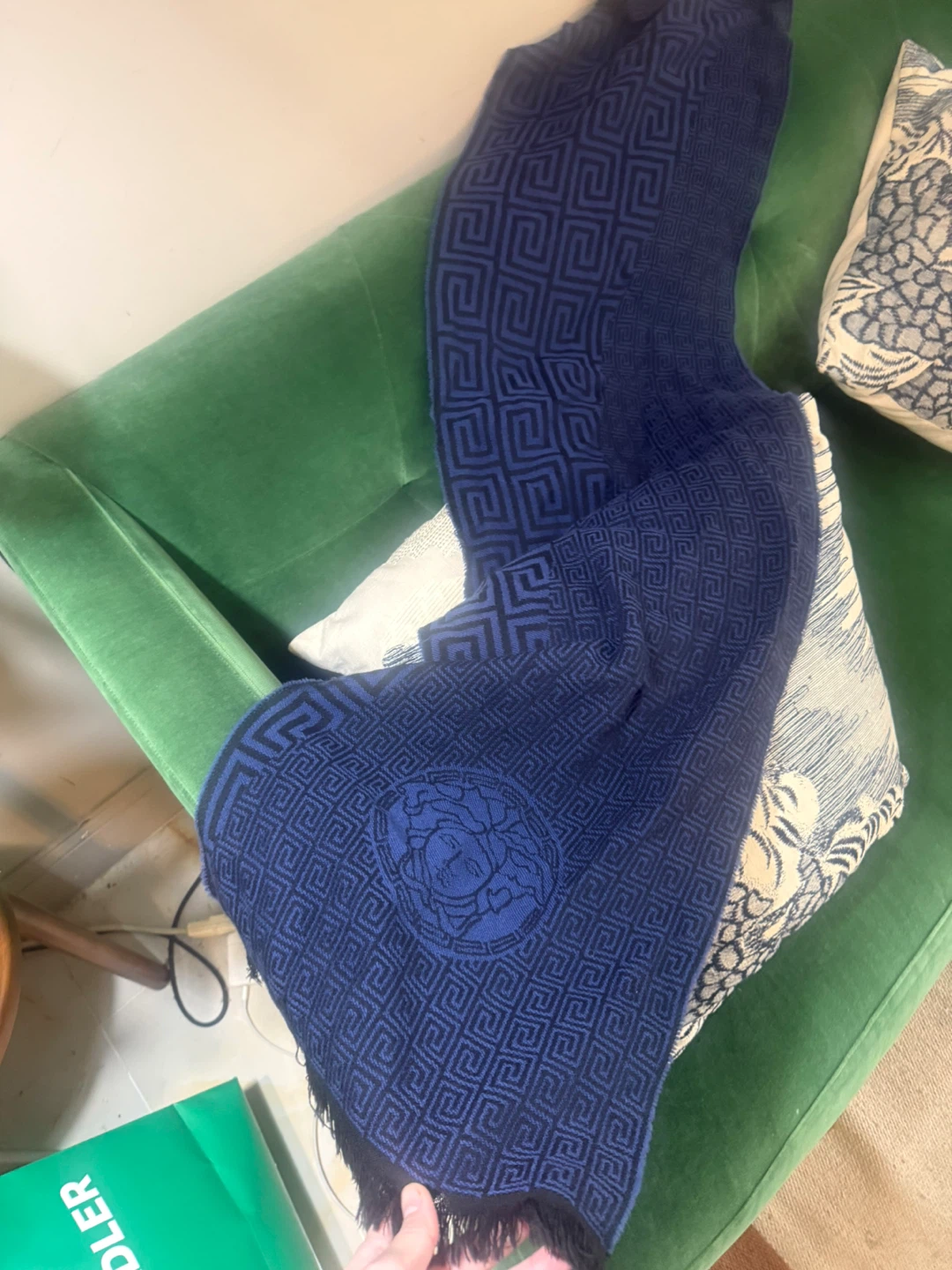 Versace Medusa & Greca Pattern Wool Scarf - Blue - photo 5