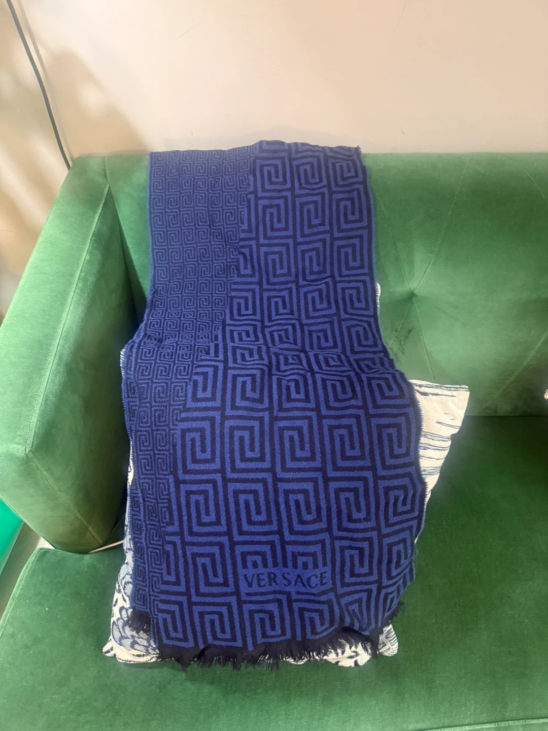 Versace Medusa & Greca Pattern Wool Scarf - Blue - photo 2